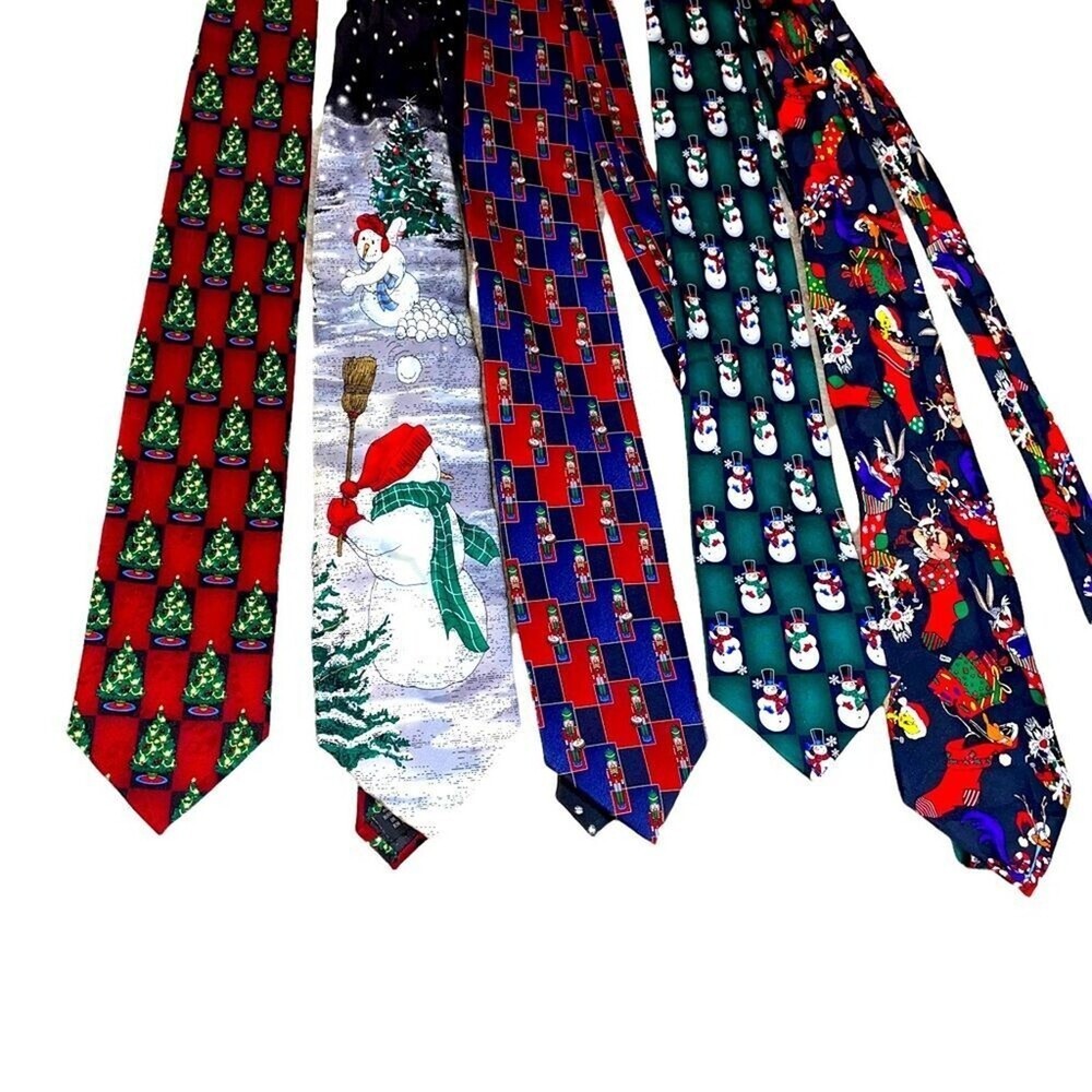 Christmas winter men's neckties set of 5 one for everyday of the week Holiday
